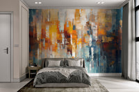 Artistic expressionist wall design with dynamic colors
