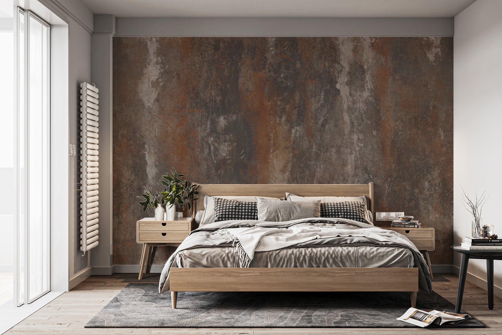Brown-toned wallpaper with a raw metal aesthetic.
