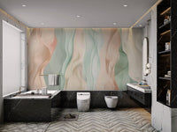 Beige, peach, and mint wavy pattern wallpaper for walls
