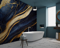 High-end blue and gold marble effect wallpaper
