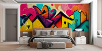 Colorful hearts graffiti wall mural artwork
