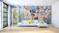 Textured collage mural for modern interiors

