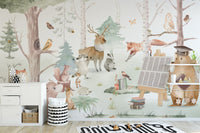 Peel and stick cartoon animals mural for vibrant walls