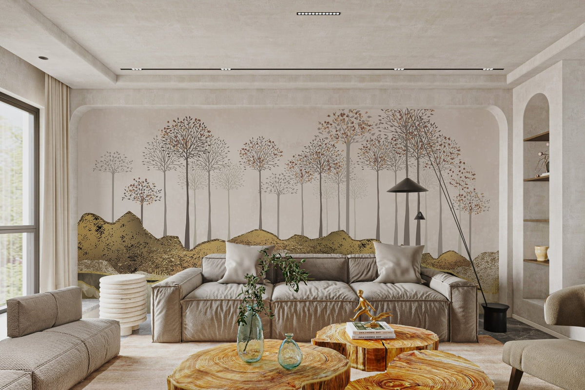 Contemporary 3D nature scene mural for bedroom feature walls.