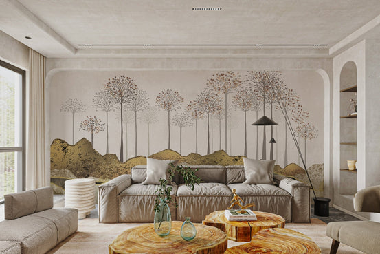 Contemporary 3D nature scene mural for bedroom feature walls.