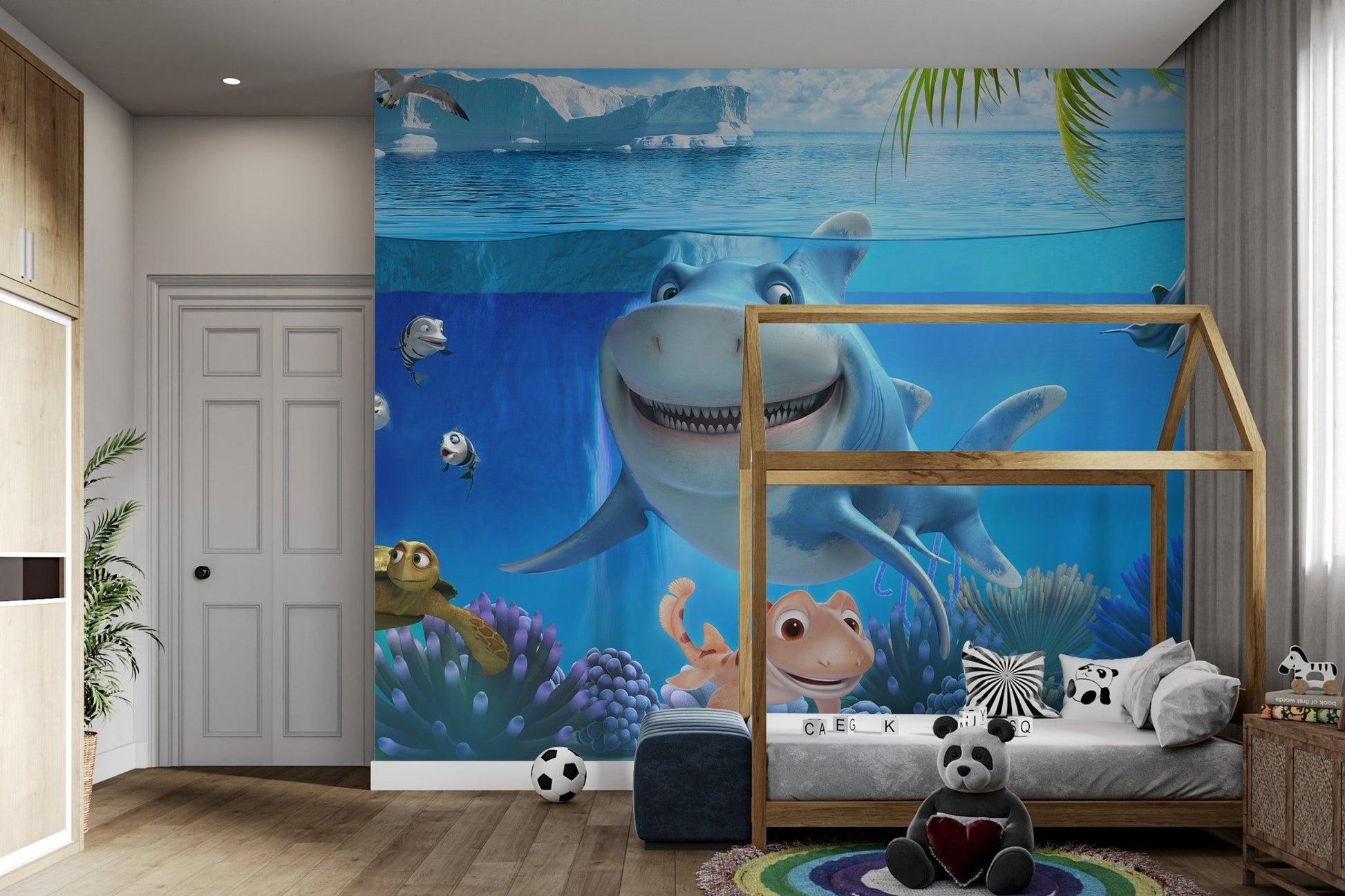 Blue ocean underwater wall mural suited for a cheerful kids bedroom