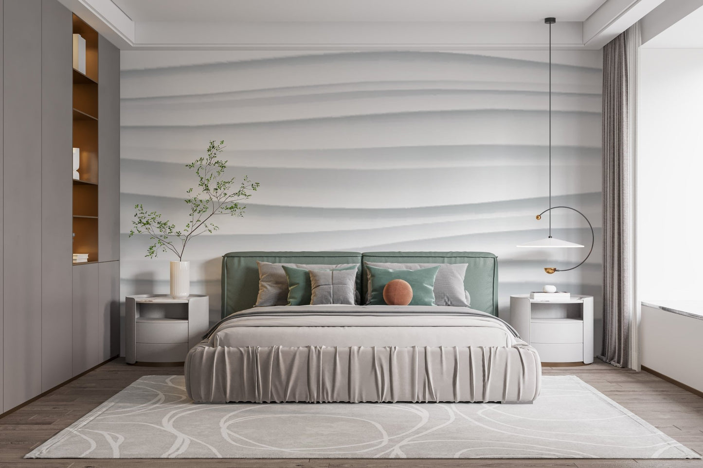 Soft wave texture mural for a modern bedroom feature wall