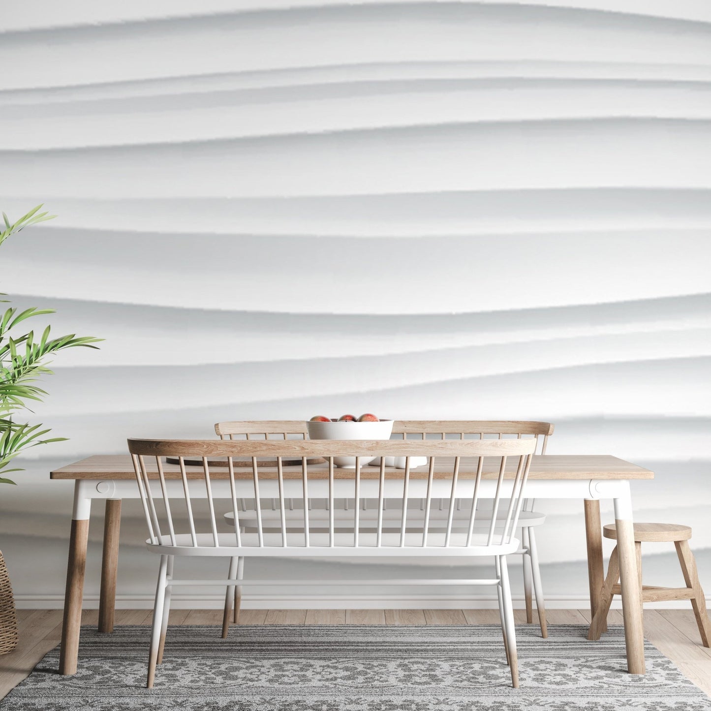 White ripple wall mural for a peaceful lounge or sitting area.