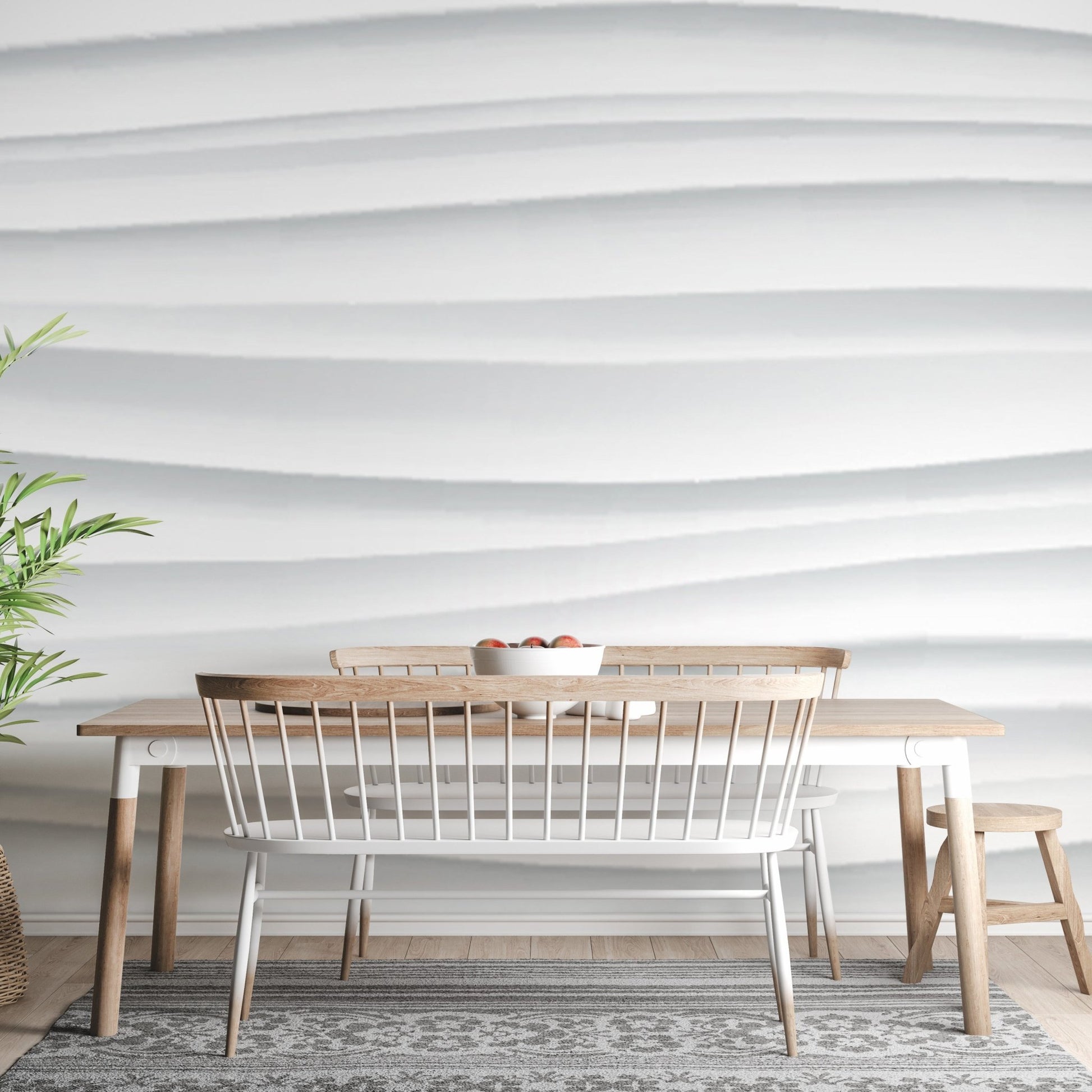 White ripple wall mural for a peaceful lounge or sitting area.