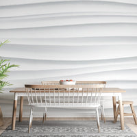 White ripple wall mural for a peaceful lounge or sitting area.