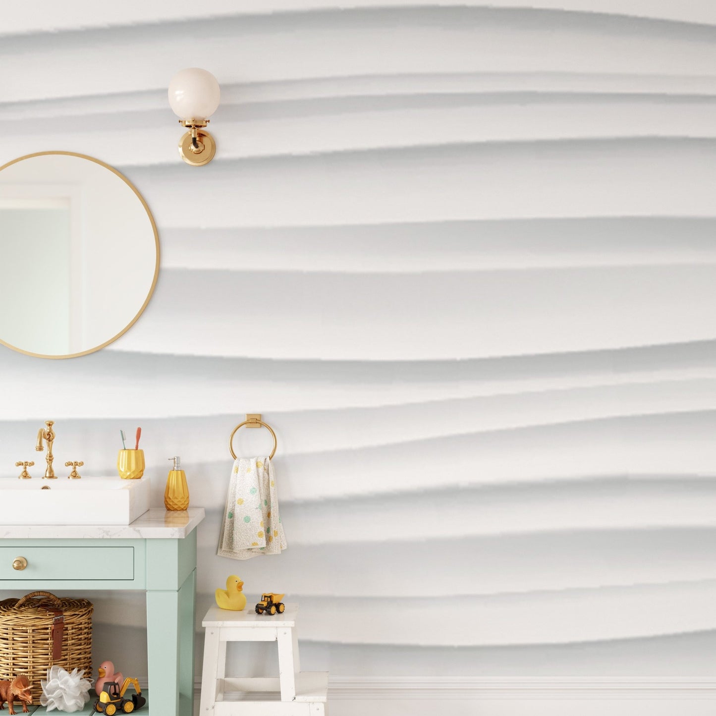 White textured wall mural with wave marble effect for modern interiors