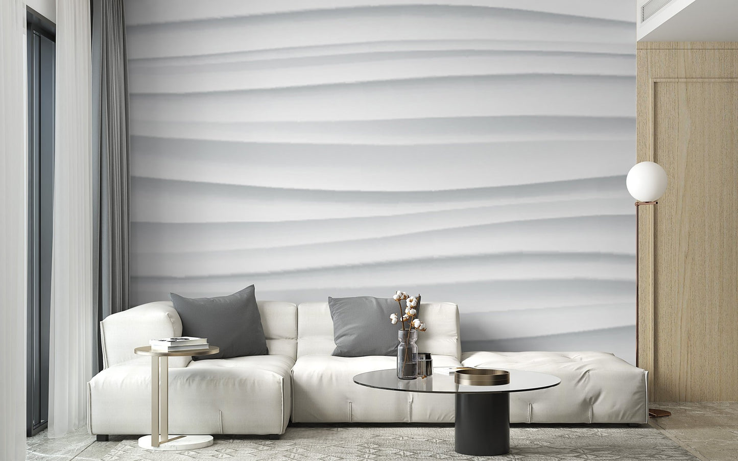 White wave wall mural for modern living room wall decor with marble texture