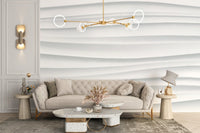 3D Wave White Marble Texture Wall mural for a stylish living room.