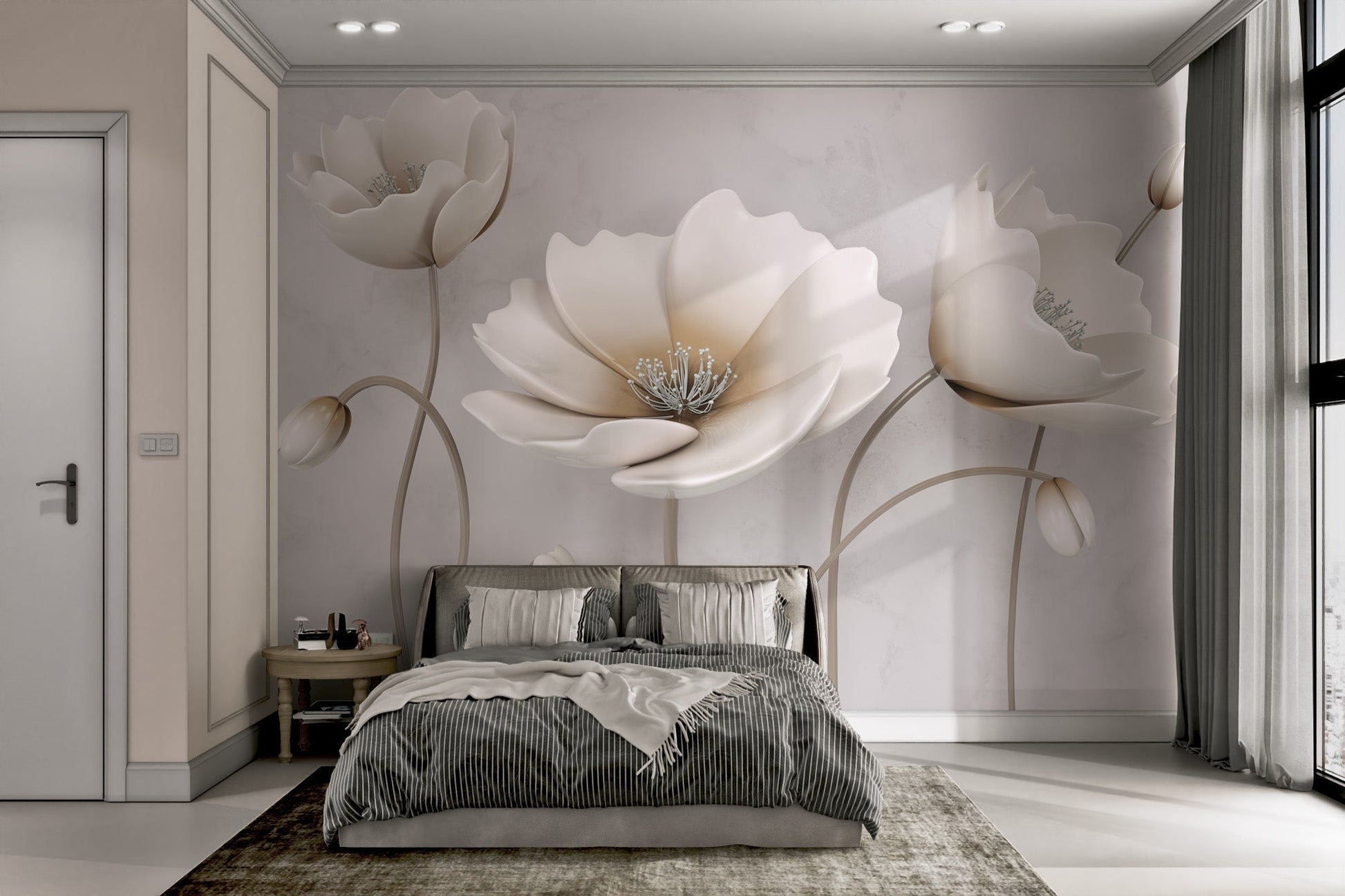 3D White Floral Wallpaper - Wallanza