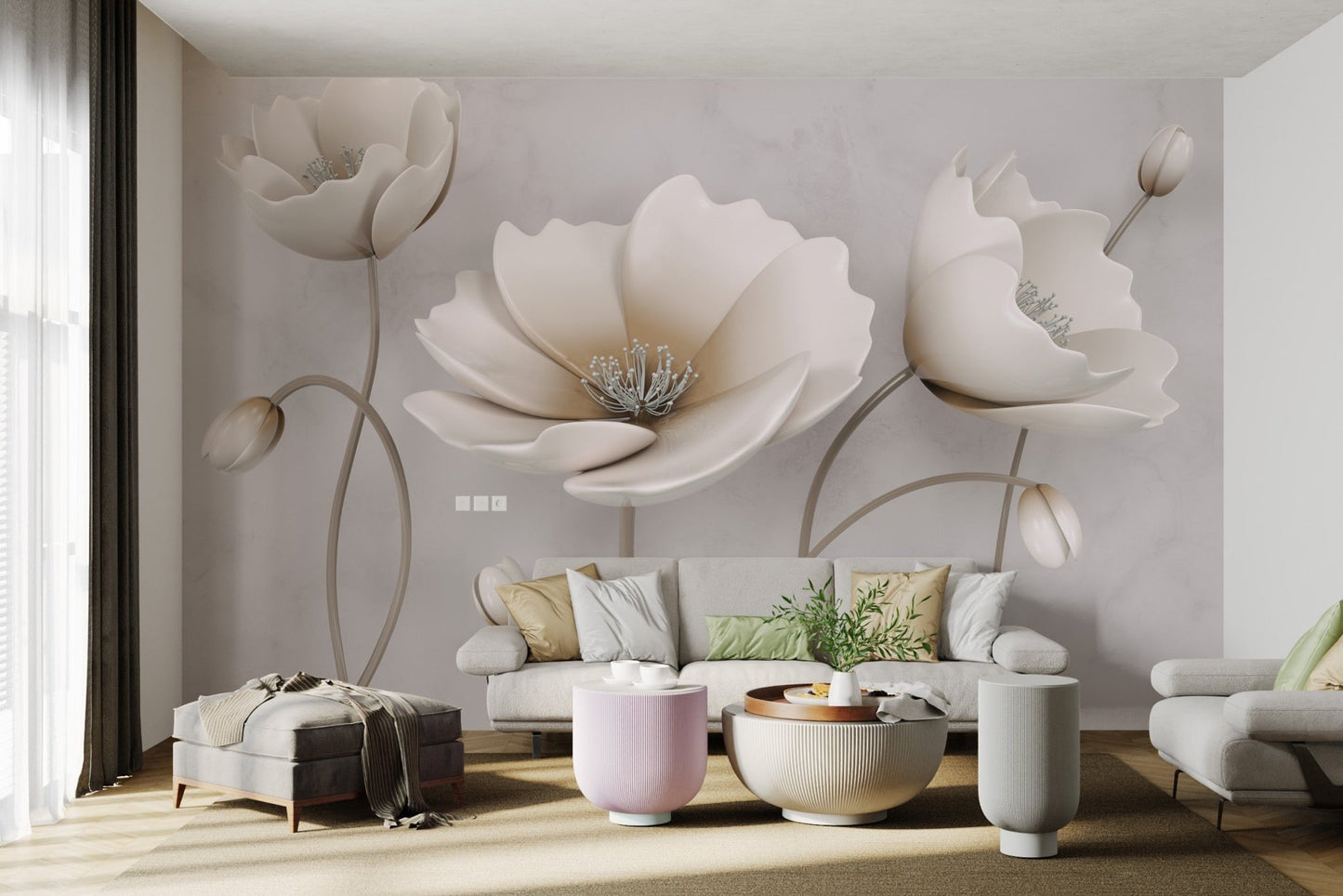 3D White Floral Wallpaper - Wallanza
