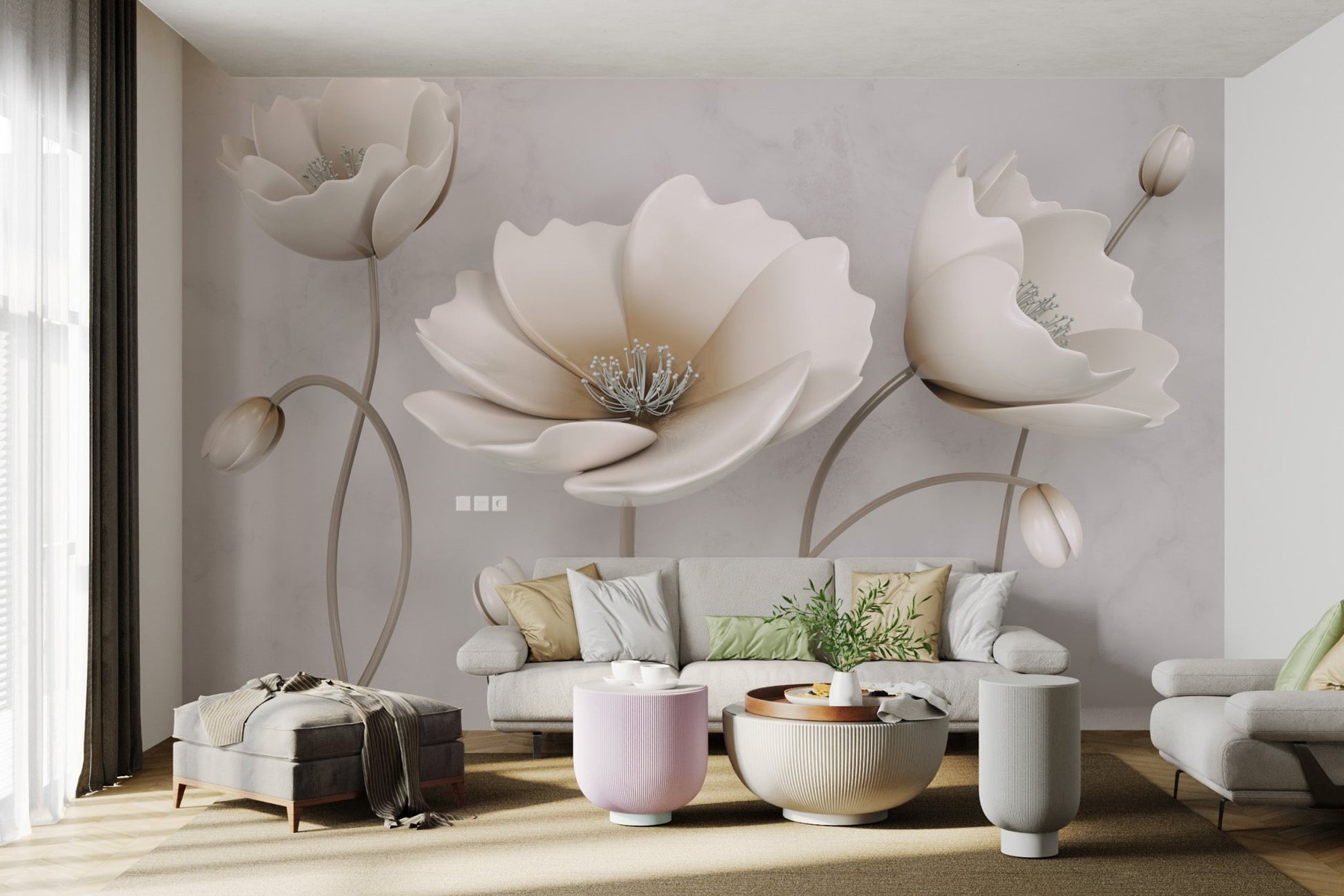 3D White Floral Wallpaper - Wallanza