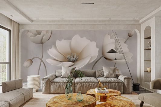 3D White Floral Wallpaper - Wallanza