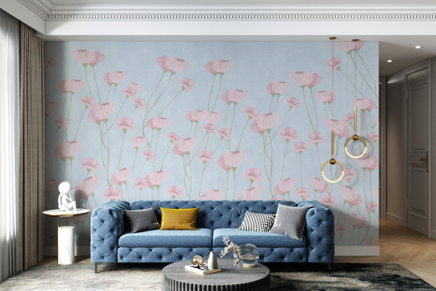 Pastel Blue Watercolor Flower Wallpaper