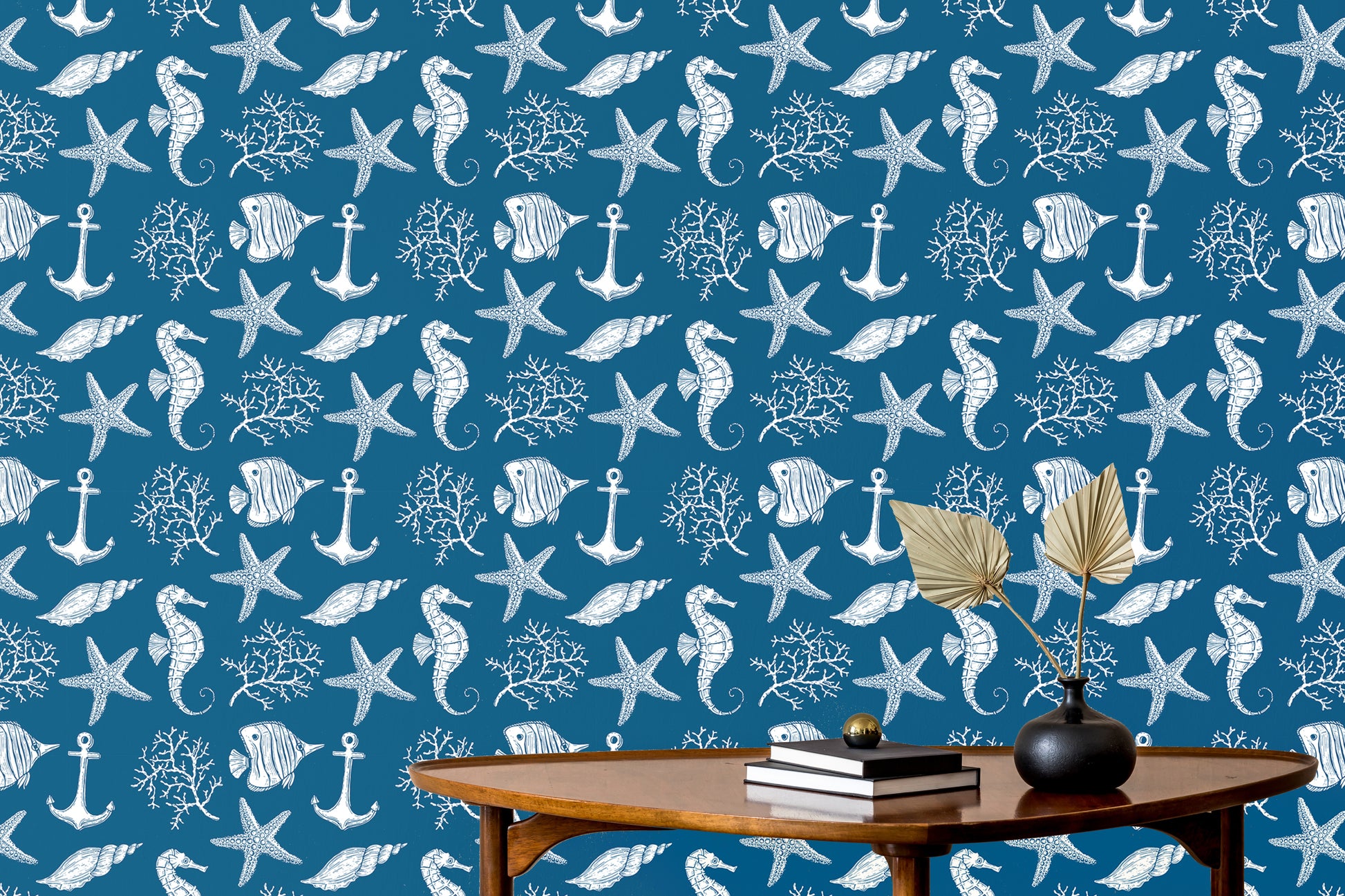 Fish-themed blue wallpaper for ocean-inspired interiors