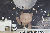 Cute bear flying with balloons wall mural
