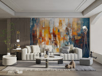 Expressive artistic abstract mural with dynamic movement

