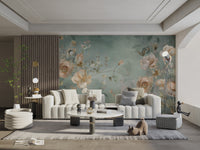 Romantic flower illustration wallpaper with gold details
