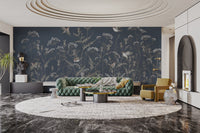 Blooming birds peel-off mural with floral and bird designs