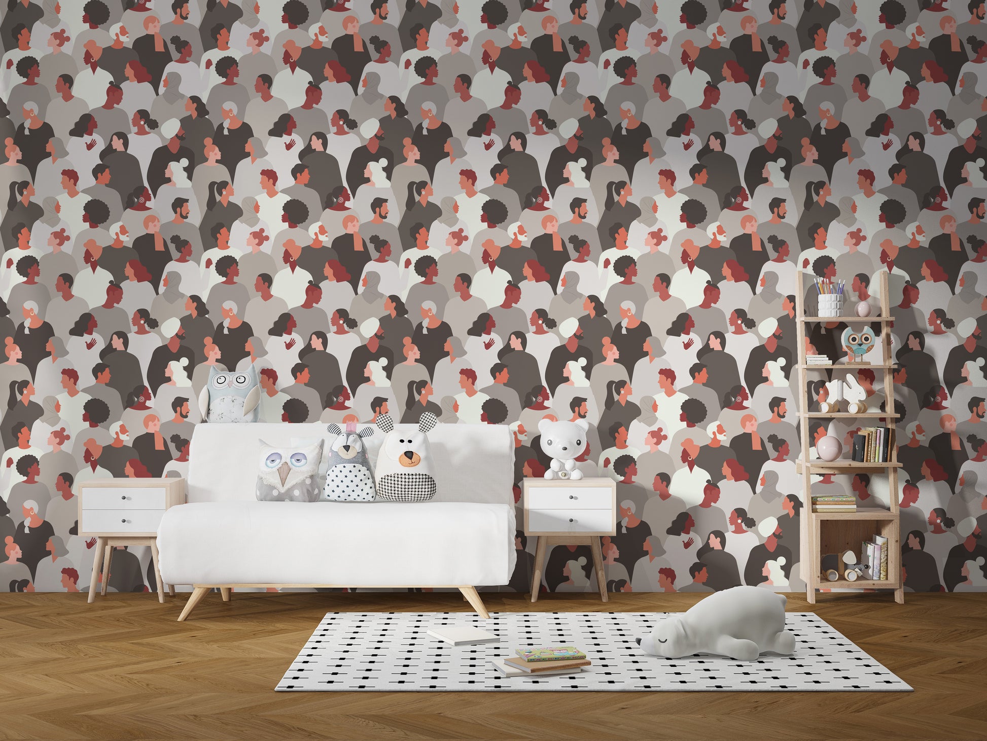 Vibrant cultural mosaic wall mural design
