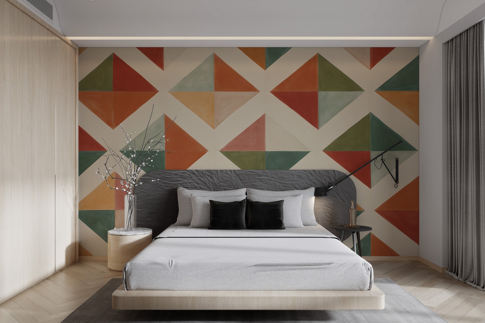 Bold symmetrical triangle wallpaper design
