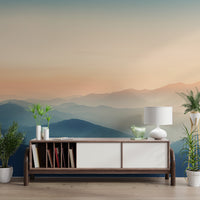 Soft blue mountain layers mural with nature view
