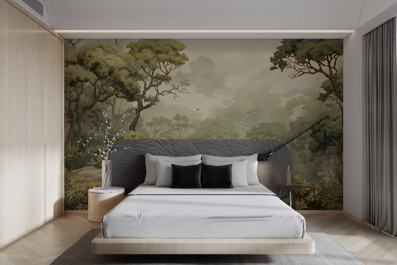 Serene Japanese forest wallpaper design