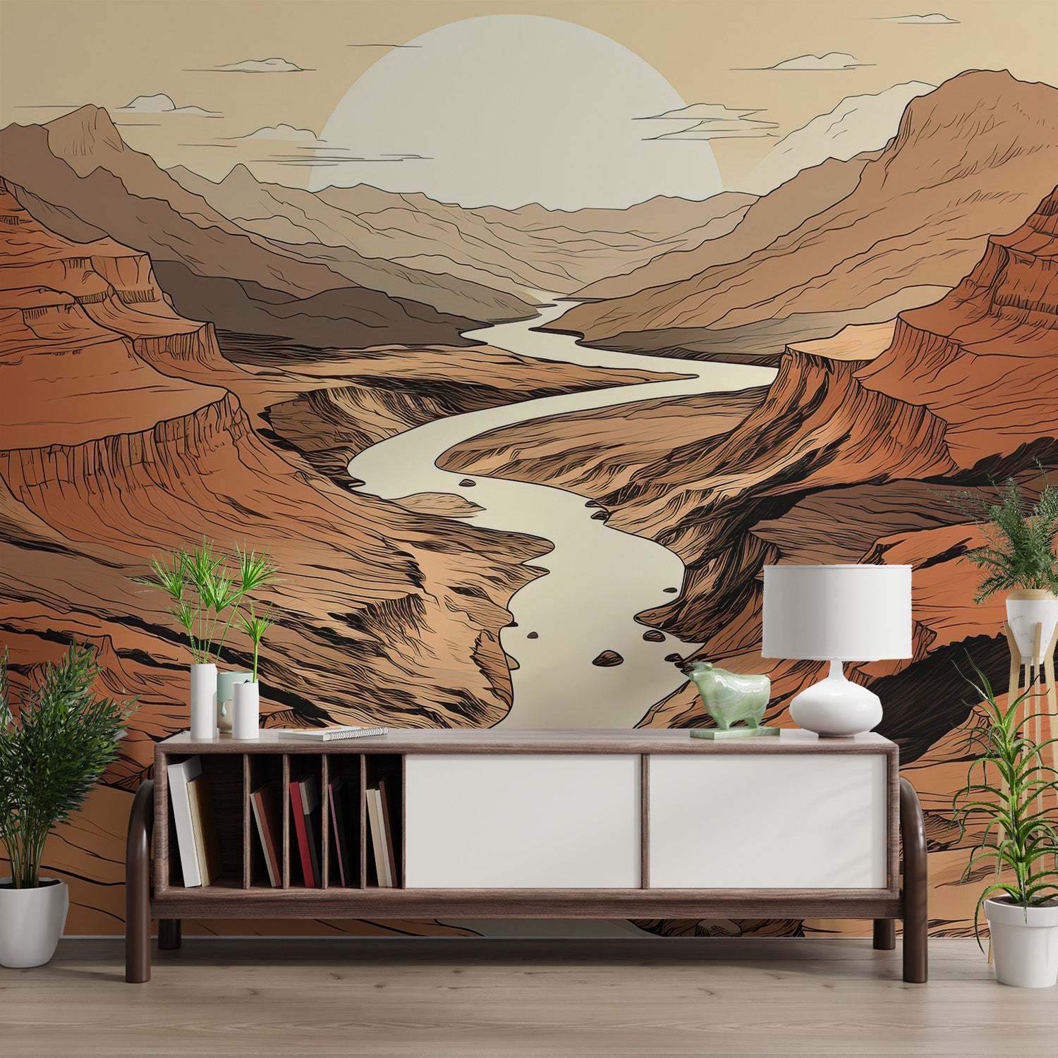 Wild west desert scenery with layered rock formations