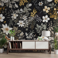 Cottage core floral wallpaper with soft vintage hues
