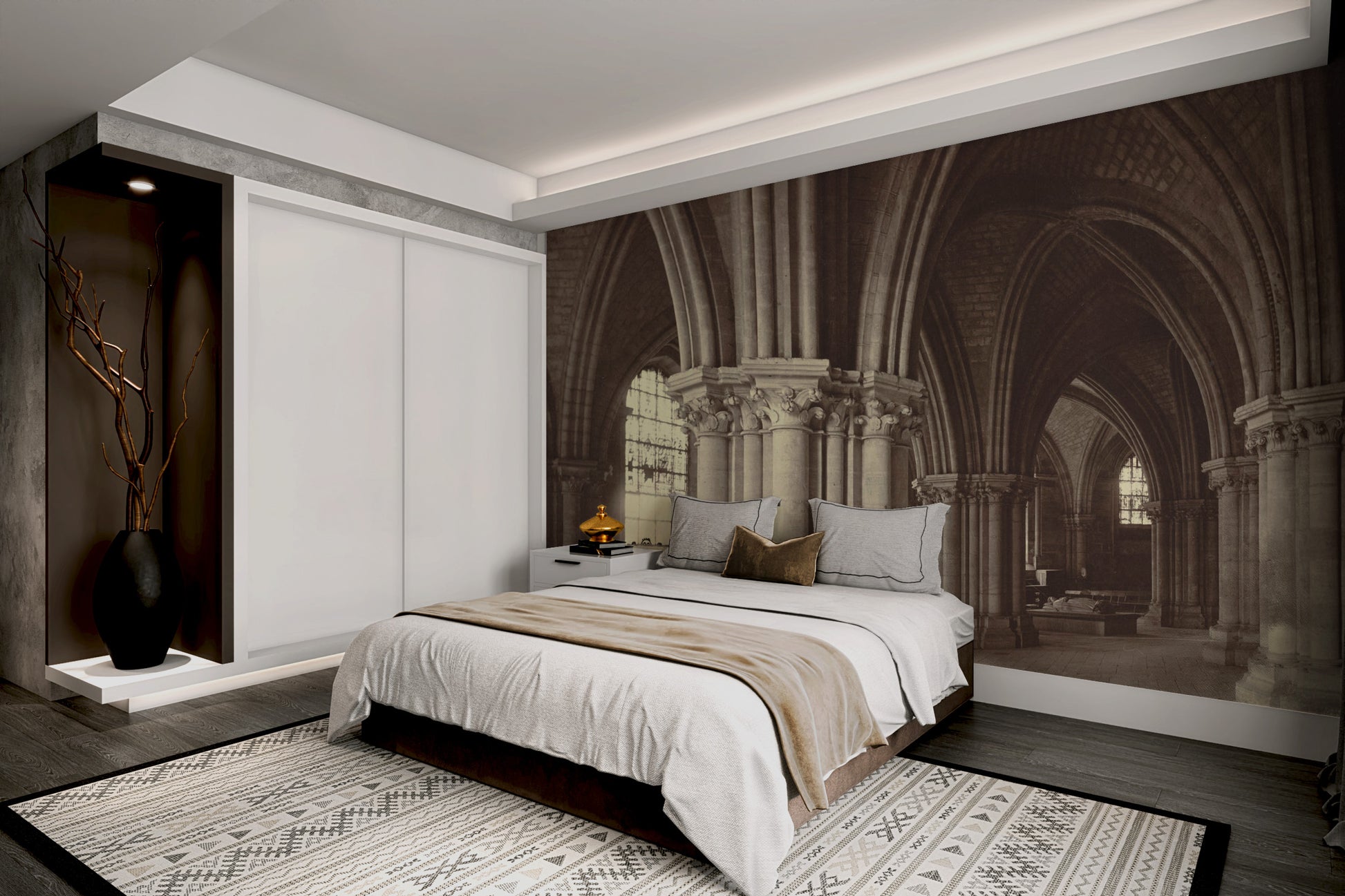 Grand Gothic church interior wall mural
