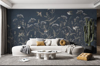 Whimsical blooming birds mural for serene and vibrant decor