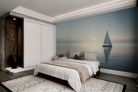 Serene blue water sailboat scene with gentle ripples