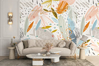 Colorful sketch leaf mural for walls
