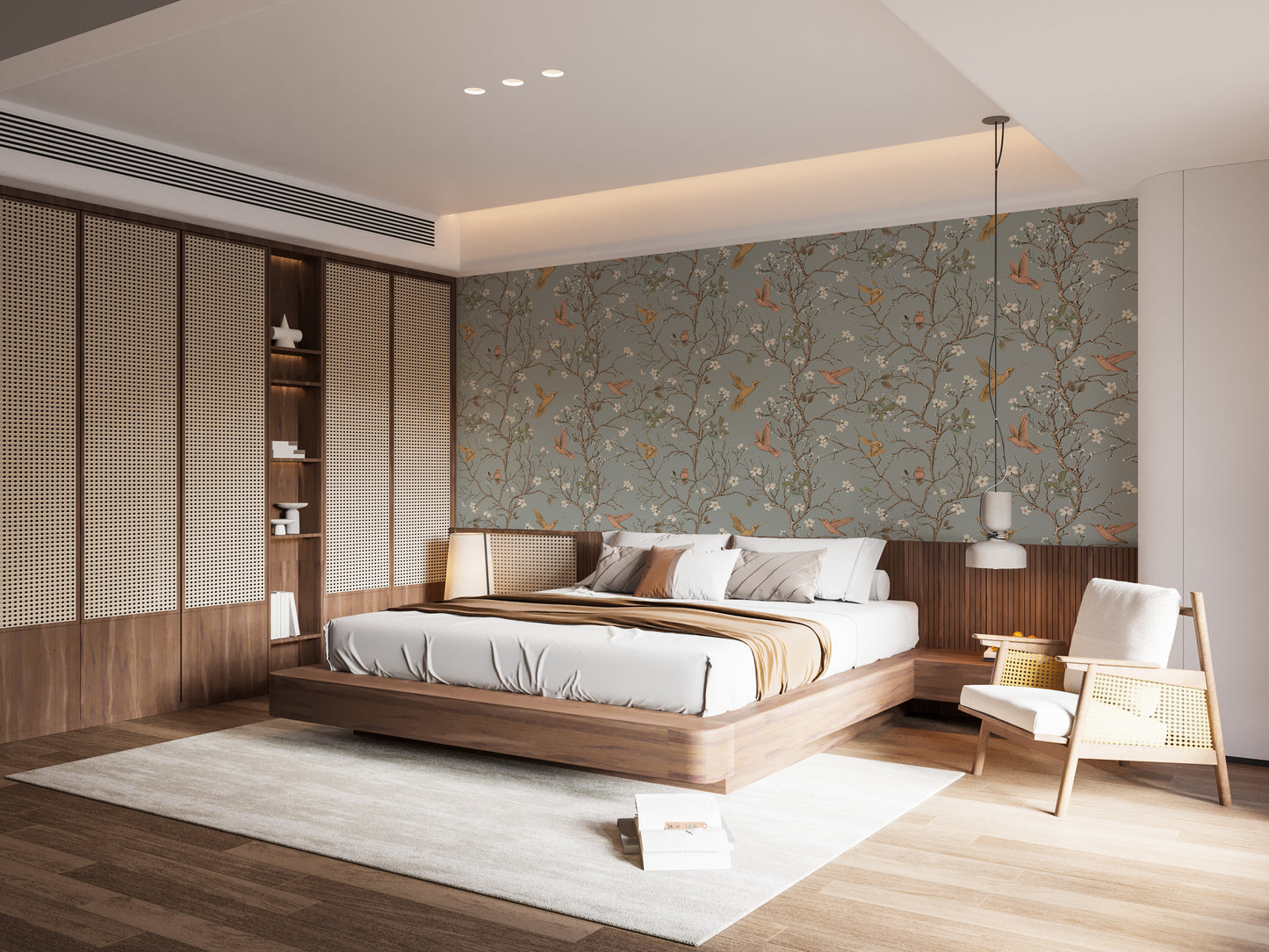 Elegant vintage wallpaper with hummingbirds
