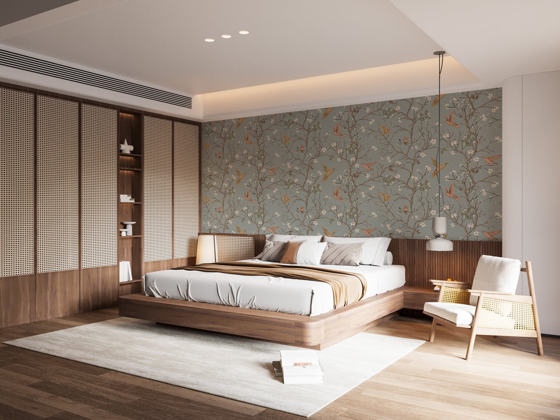 Elegant vintage wallpaper with hummingbirds
