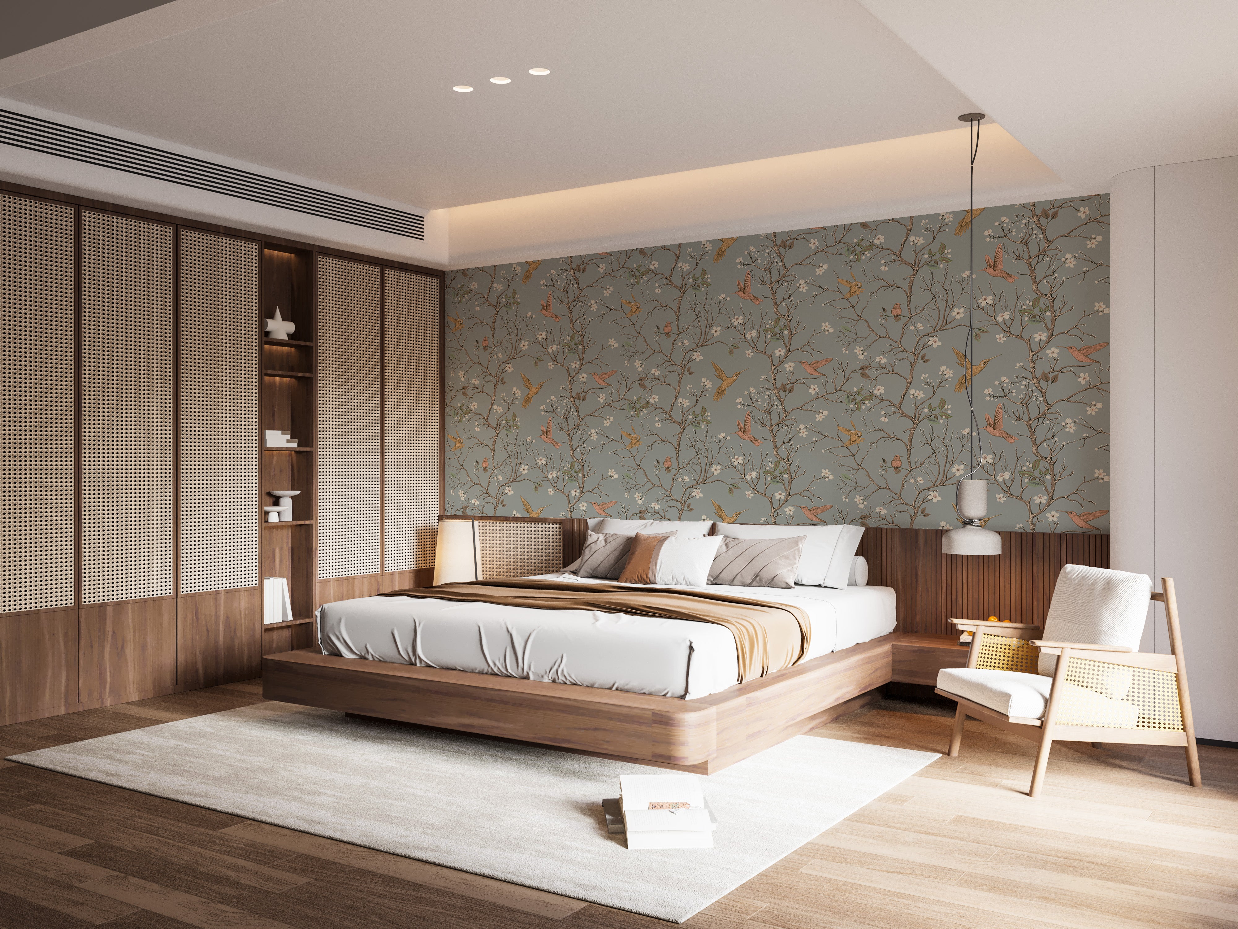 Elegant vintage wallpaper with hummingbirds
