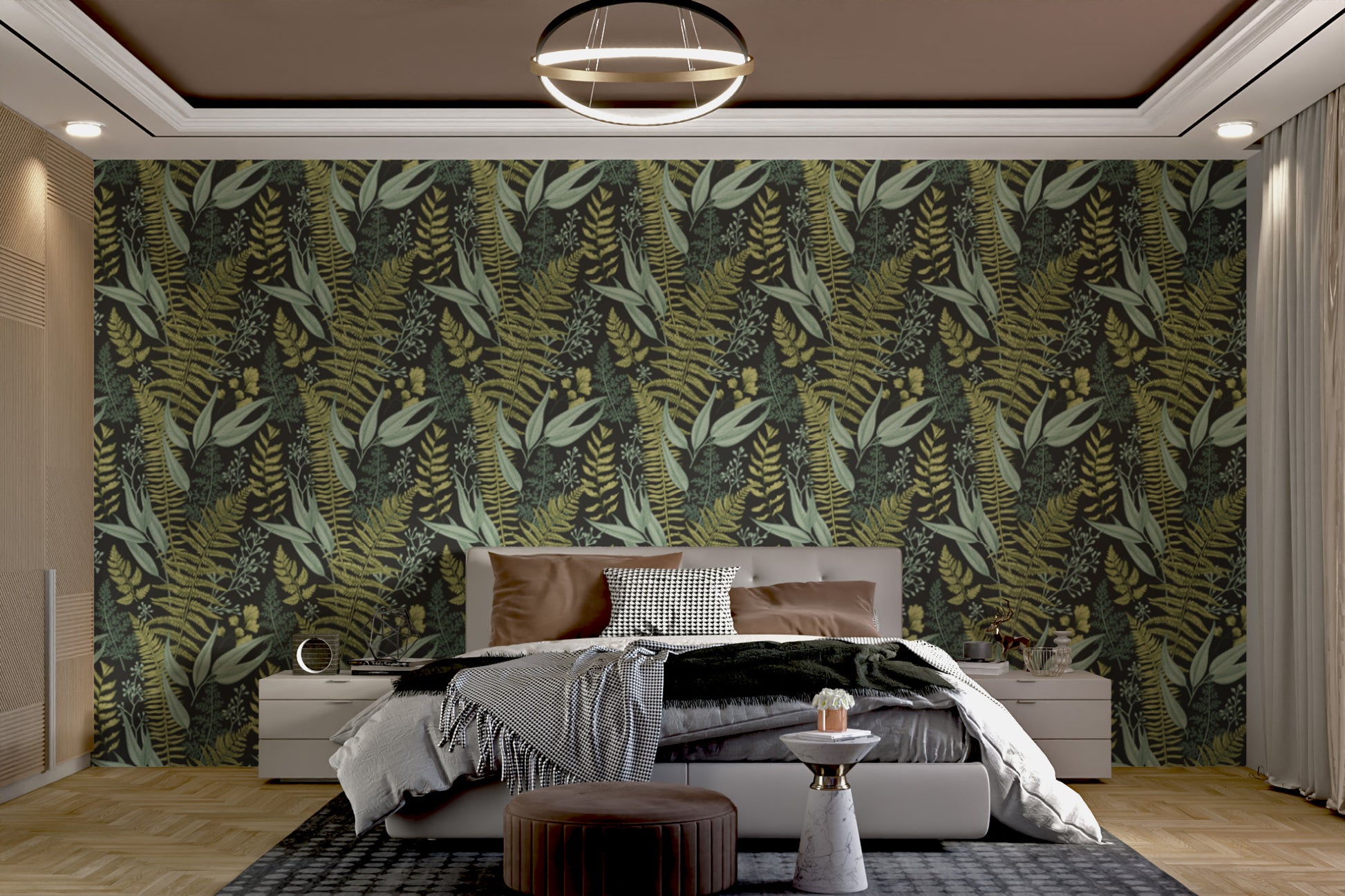 Panoramic mural with lush greenery and garden splendor