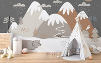 Snowy mountain bear wallpaper for kids

