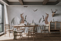 Foxes chasing birds in a playful kids wall mural