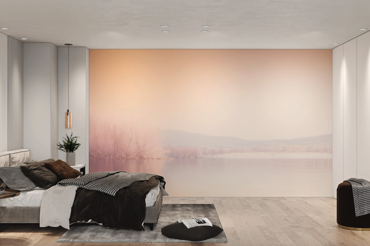 Soft peach lake scenic wall decor
