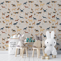Wall decor with a beige pattern of different dog breeds
