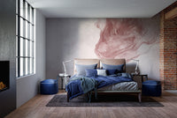 Red watercolor abstract mural for a contemporary ambiance
