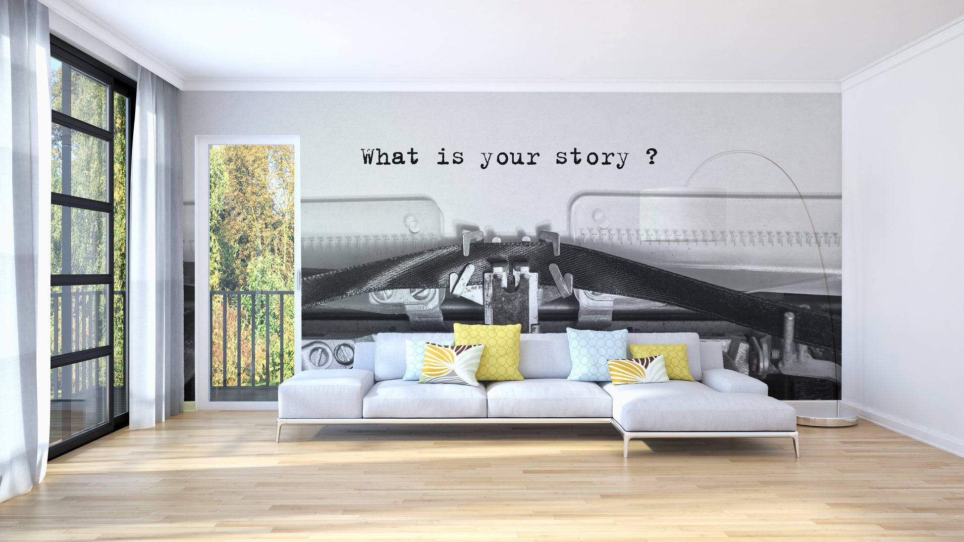 Motivational typewriter quote wall mural design
