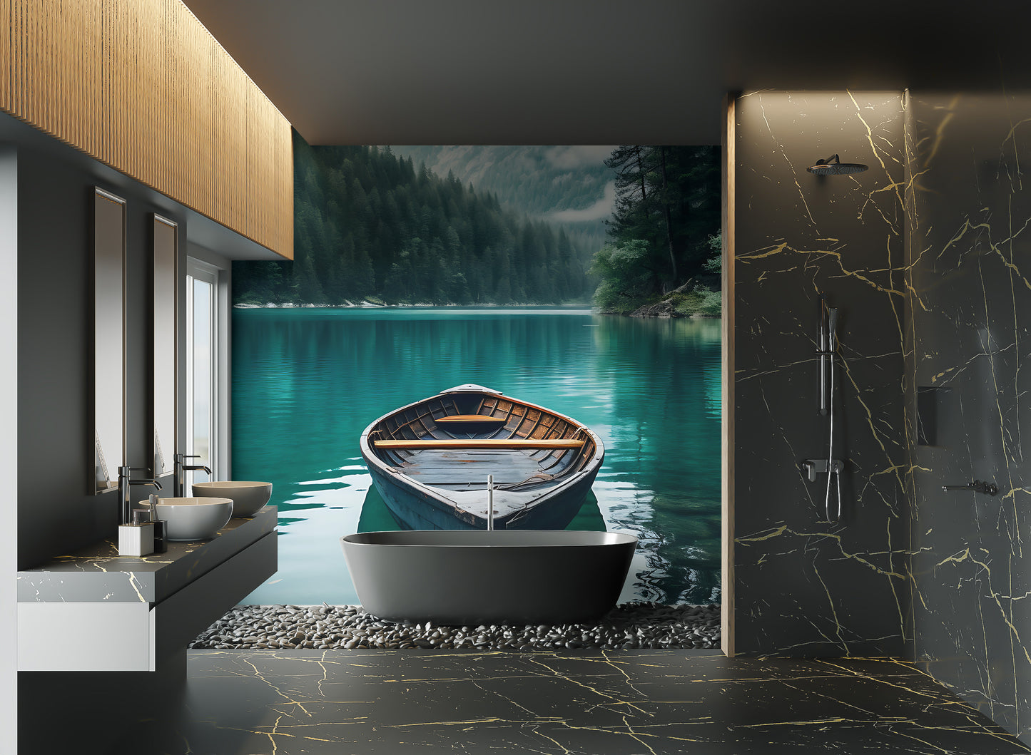 Emerald lake boat reflection wallpaper
