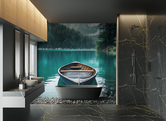 Emerald lake boat reflection wallpaper

