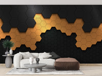 Modern black gold wall mural for luxurious spaces
